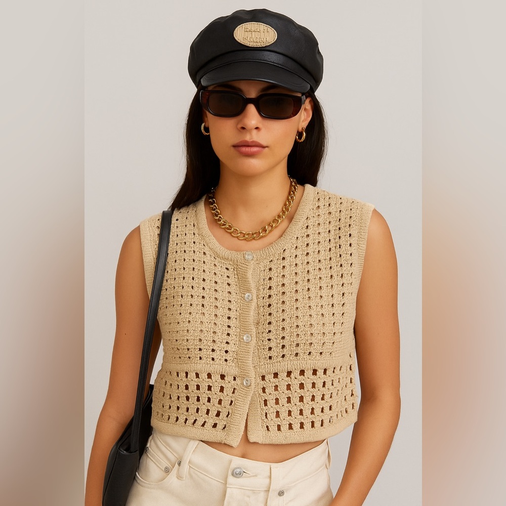 House of Harlow 1960 Cream Crocheted Top